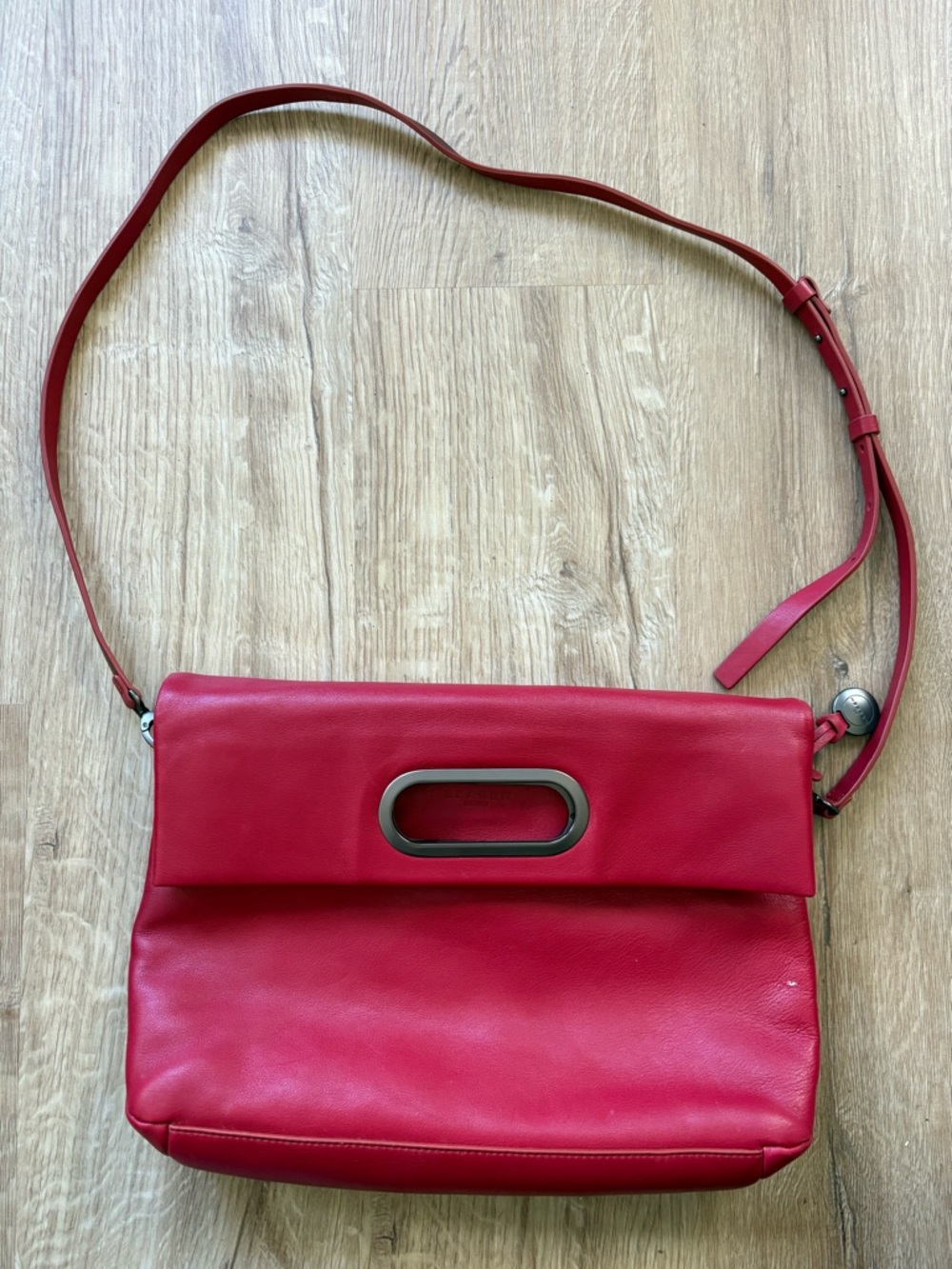 Skagen Red Leather Crossbody Bag with Oval Cutout